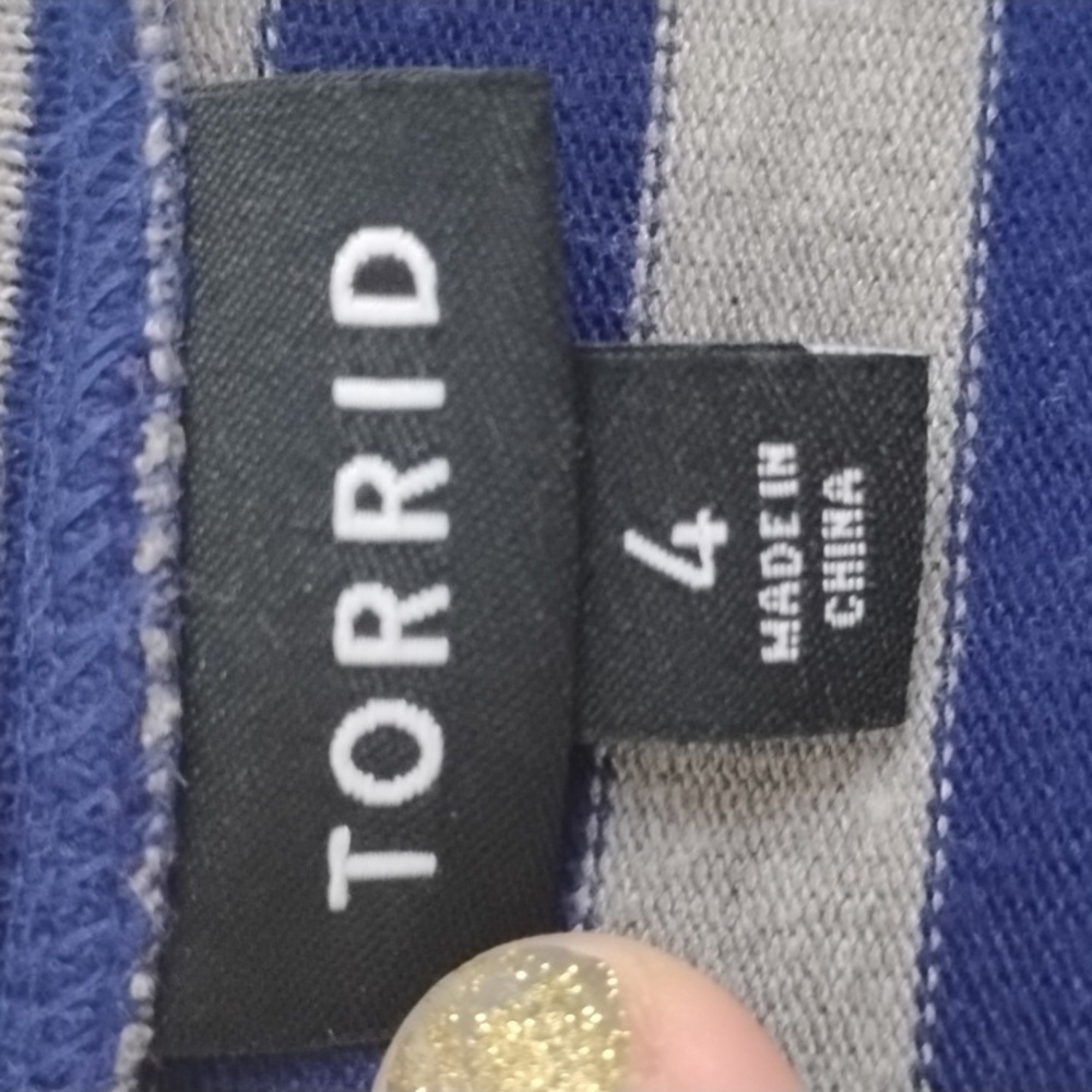 Torrid Navy Dark Preppy Casual Athleisure Striped Open Front Drape Cardigan - Picture 5 of 13